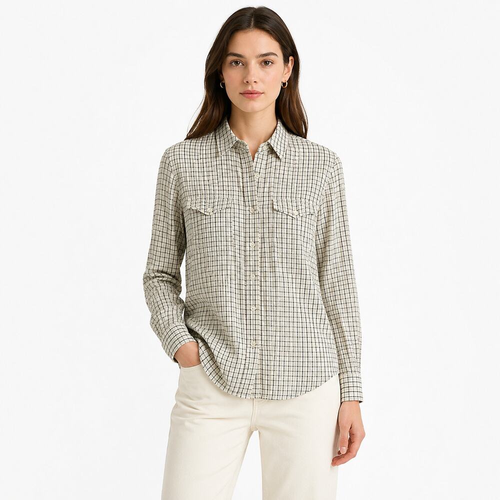 Vince 100% cotton women's shirt plaid size M White Black